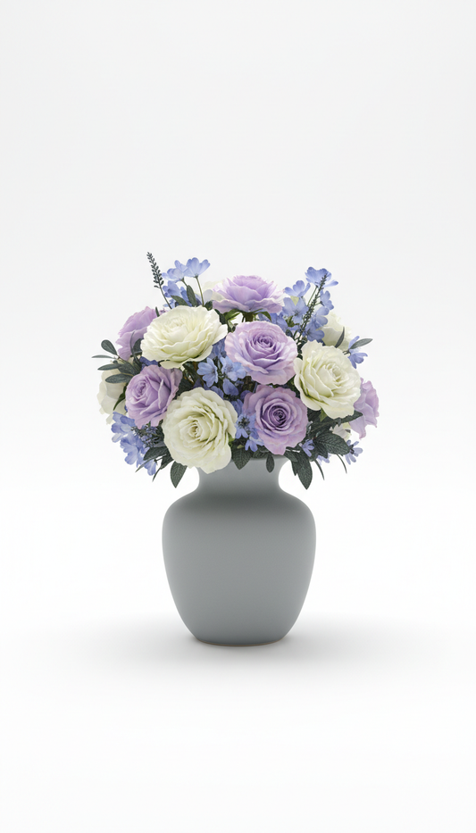 Fog Grey Ceramic Vase with Mixed Florals