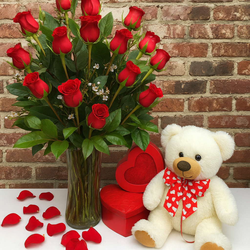 Valentine's Special - Roses, Chocolate and Bear