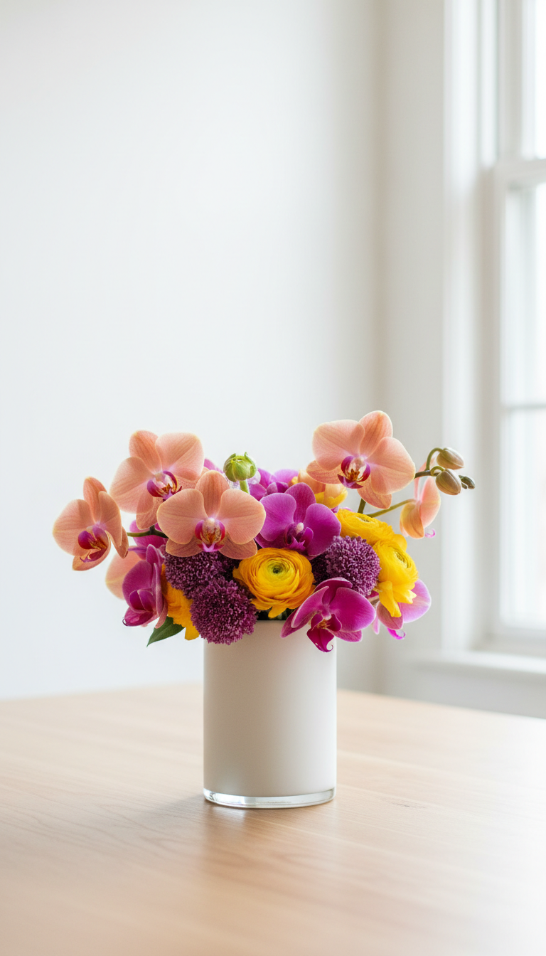 Orchid plum modern bouquet in vase