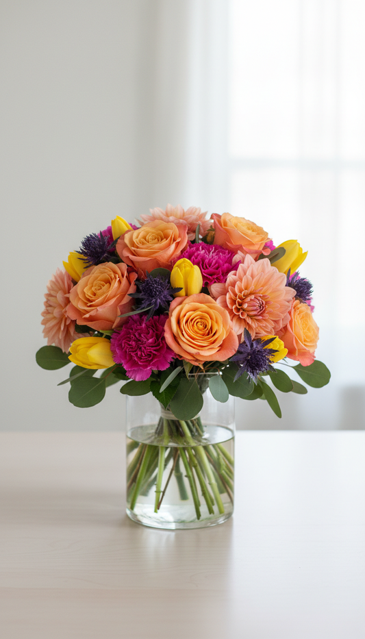 Apricot glow city bouquet in vase