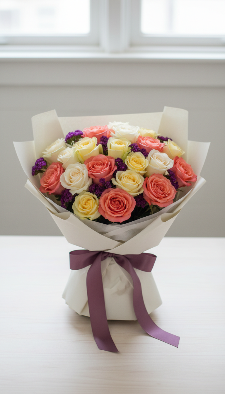 City rose signature arrangement in wrap