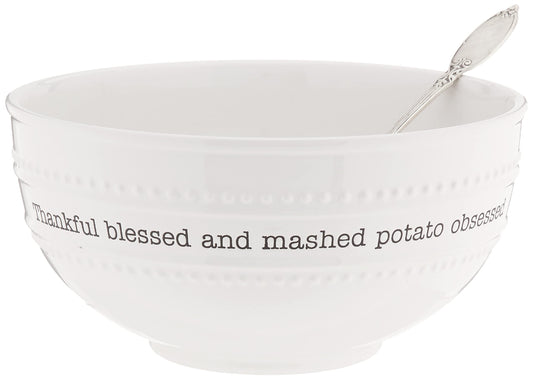 Farmhouse Mashed Potato Serving Bowl and Spoon Set, White