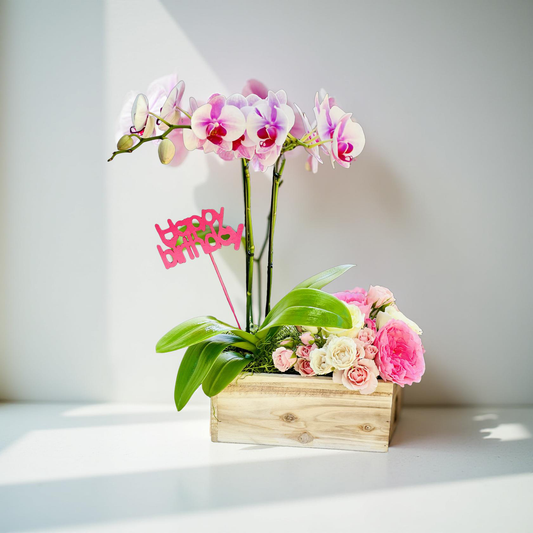 Harmony - Orchid and Rose Rustic Arrangement.
