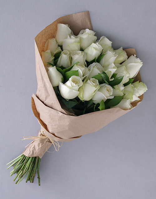 Wrapped White Roses - 18 No Vase Included