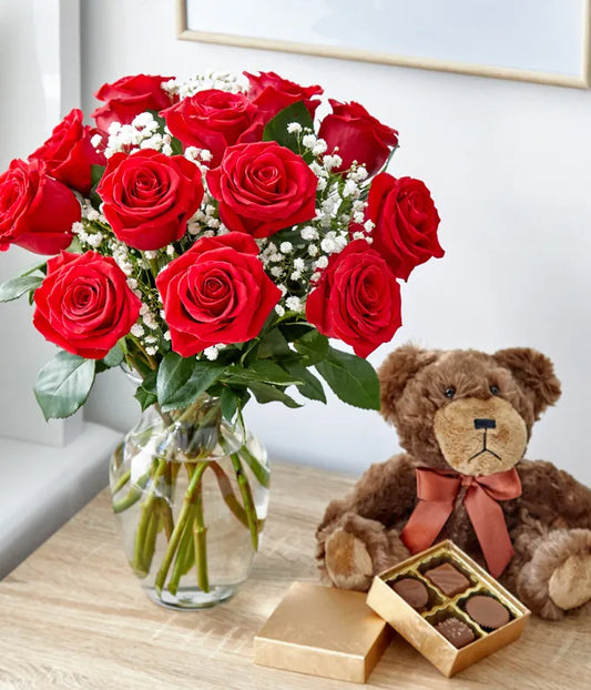 Long Stem Roses and Chocolates Delivery