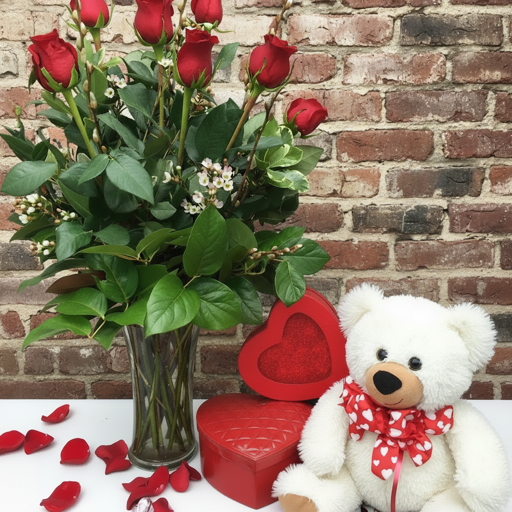Valentine's Special - Roses, Chocolate and Bear