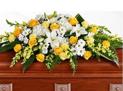 Yellow and White Casket Spray Funeral Flowers Brentwood, CA 94513
